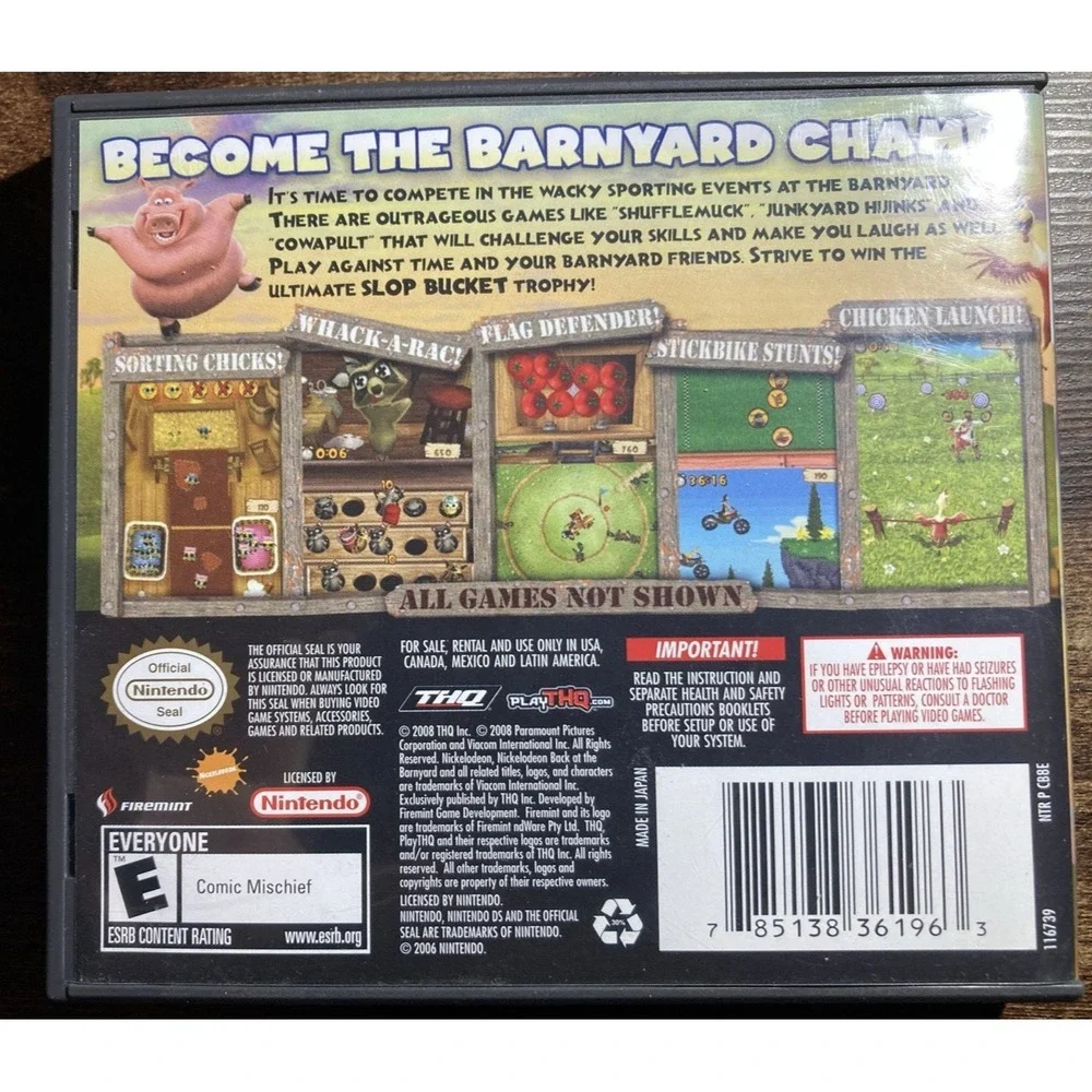 Back at the Barnyard Slop Bucket Games Nintendo DS 2008 Complete CIB Very Good